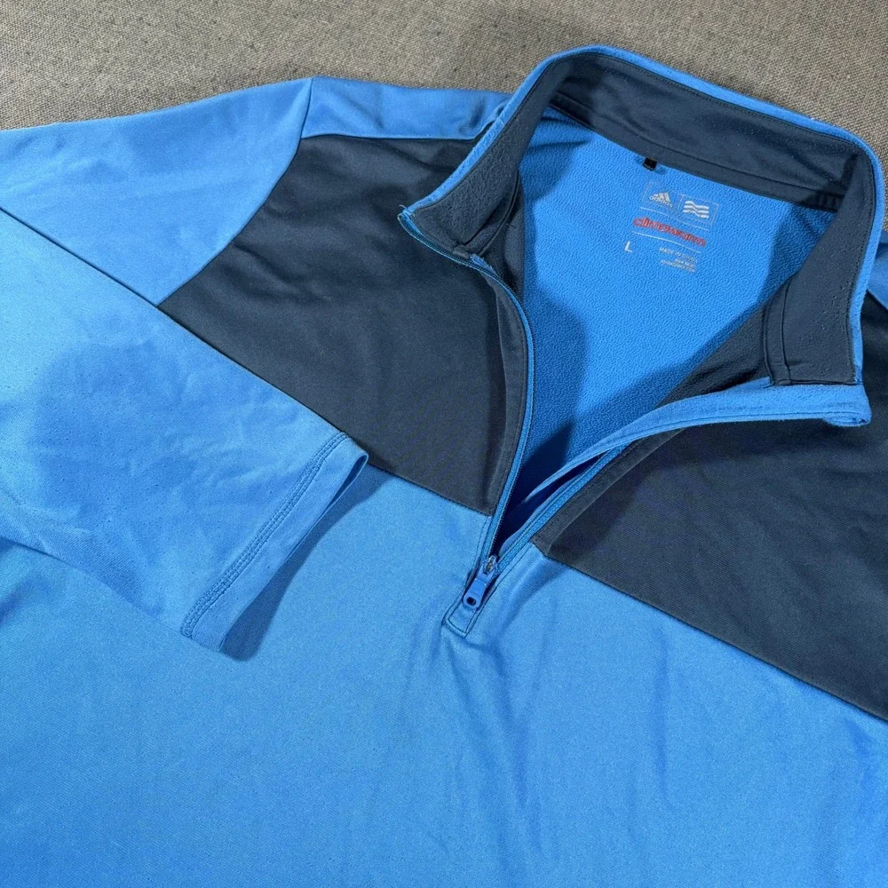 Adidas Quarter Zip Pullover Mens L Blue ClimaWarm Golf Fleece‎ Colorblock